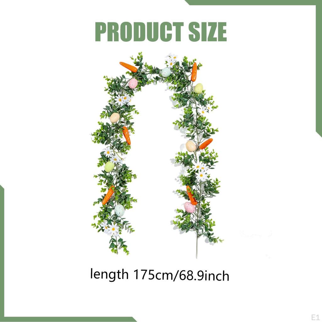 Easter Artificial Garland with Eggs 175cm Hanging Rustic Spring for Party Home