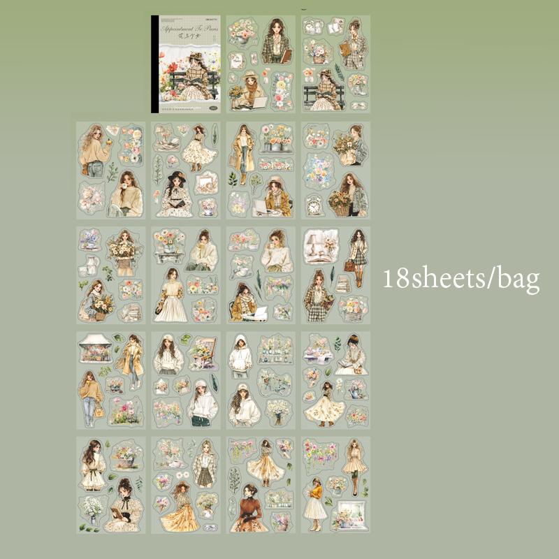 18 Sheets/Bag Sticker Book Characters Paris Attractions Stickers - Handbook Stationery For DIY Handmade & Scrapbook Diary