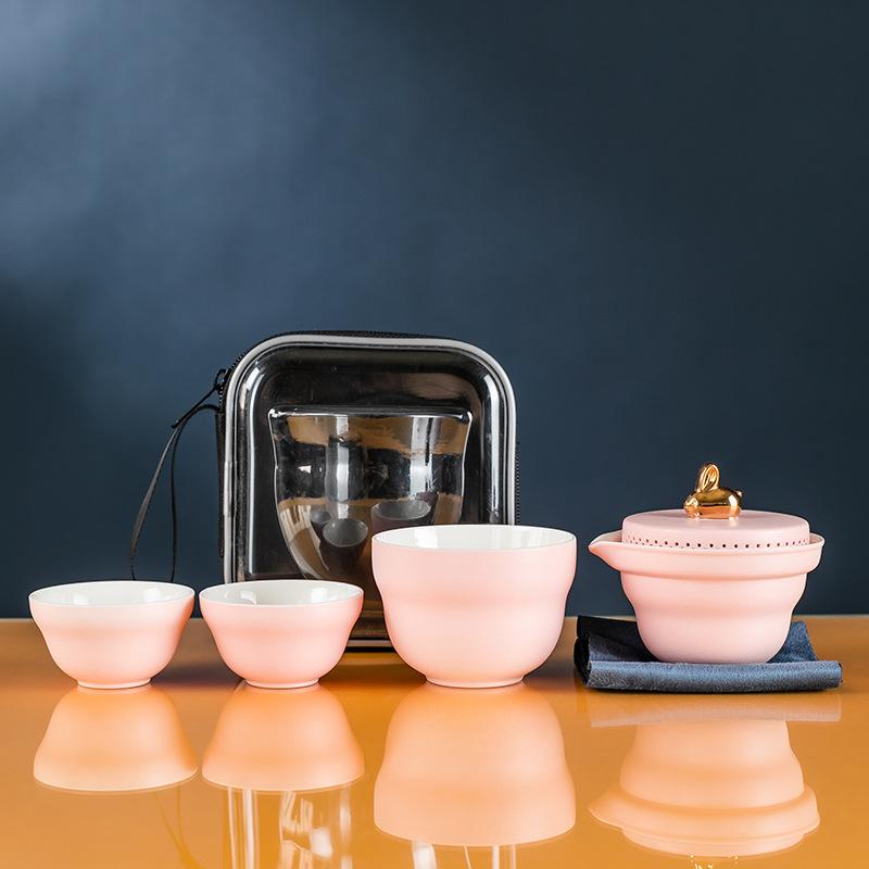 Outdoor Portable Travel Tea Set, One Pot, Three Cups, Express Cup, Tea Maker, Mid-Autumn Festival Year of the Rabbit Commemorative Gift