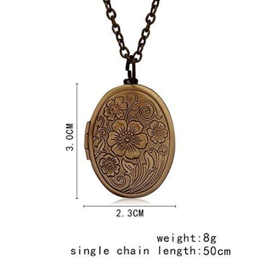 Fajewellery Vintage Carved Flower Locket Photo Pendant Necklace for Women, Metal