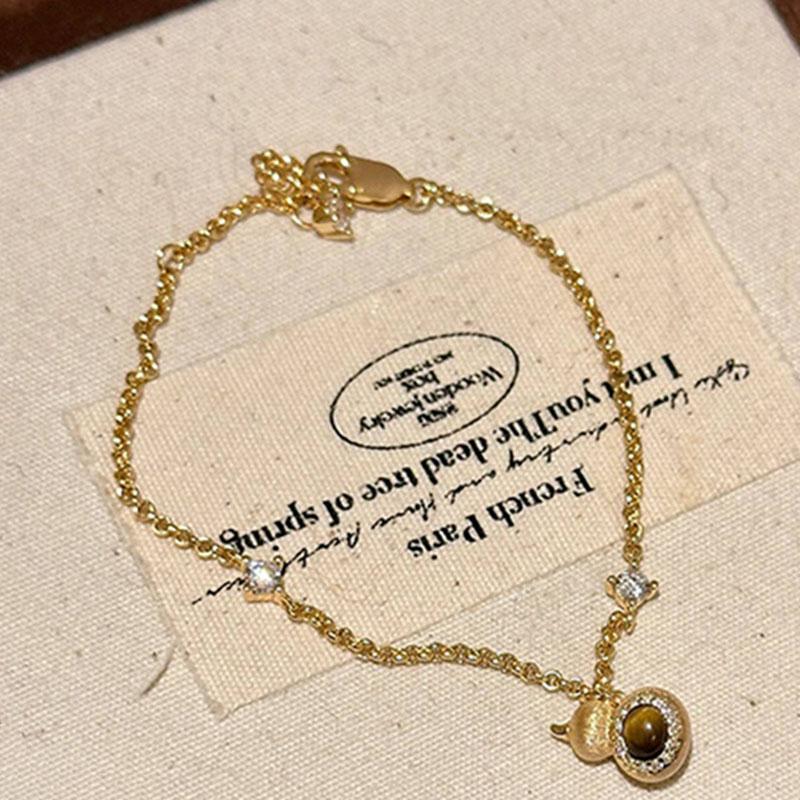 

Retro exquisite bangles chain palace style tiger eye stone gourd bracelet for women light luxury party wedding fine золотий