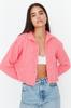 Women's Elegance Style Cardigan Pink Crop Soft Textured Stand Collar Knitwear Cardigan
