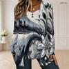 Tricou Dama Mărimi Mari Gât Pătrat Mânecă Lungă Imprimat Detaliu Nasturi Aspect Două Piese