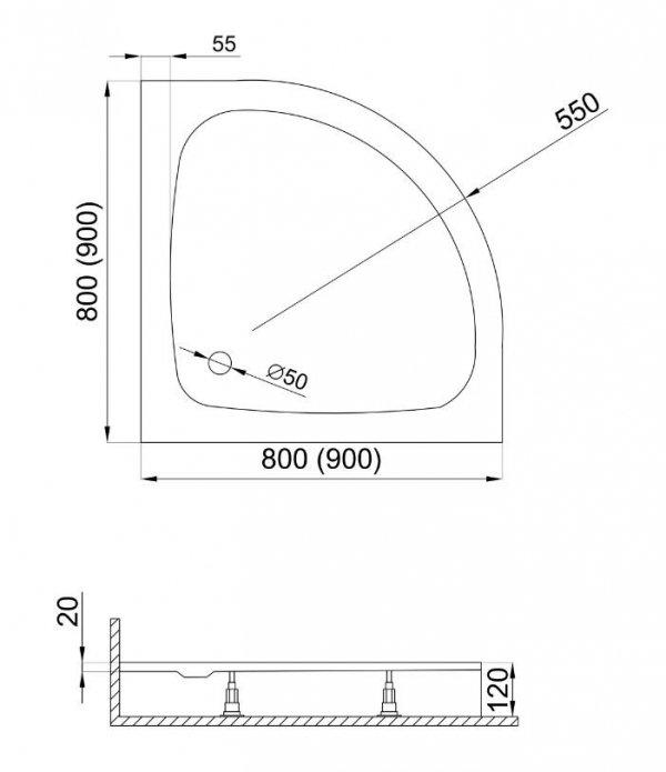 Receveur de douche semi-circulaire Ringo 80x80x2x12 fond lisse