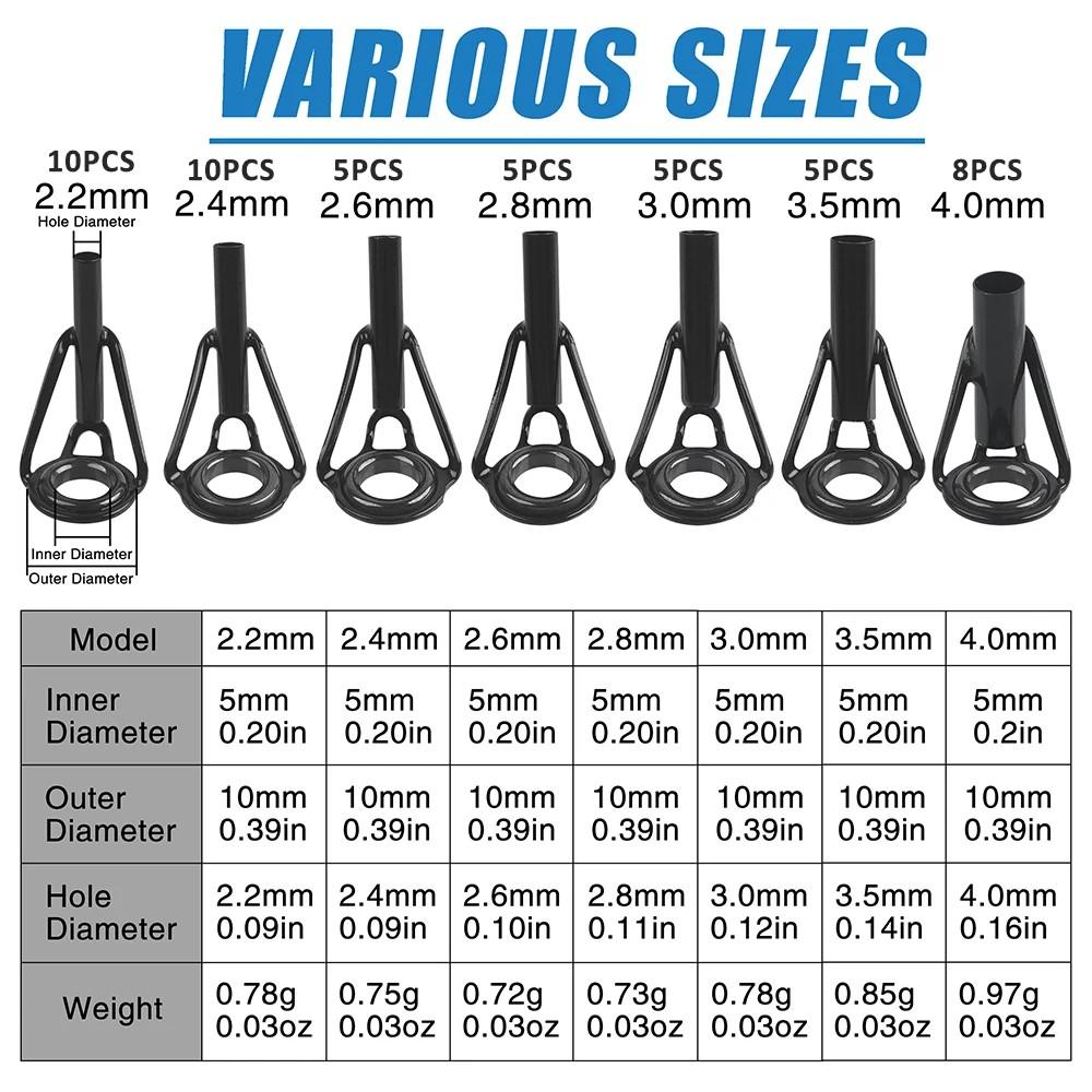 48Pcs Fishing Rod Tip Guides Repair Kit Stainless Steel Frames Ceramic Ring for Spinning Casting Saltwater Freshwater Fishing