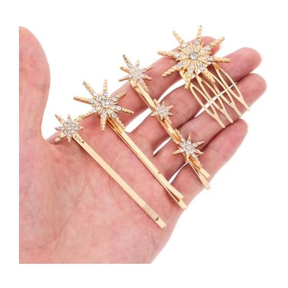 FOMIYES 4pcs Gold Metal Hair Clips with Rhinestone Decor, 2.17 Inch for Wedding Party Hair Accessories for Girls
