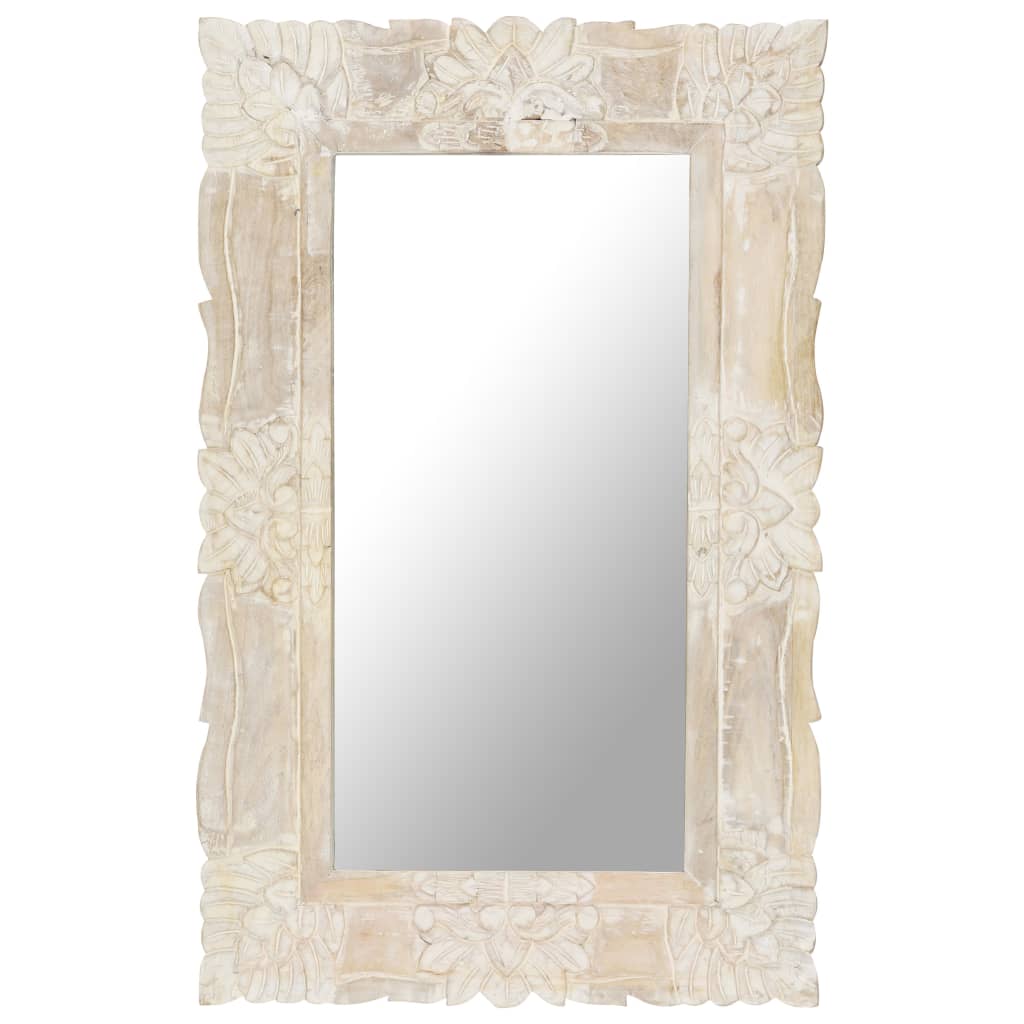 Bianco Specchio 80x50 cm Legno di Mango Massiccio