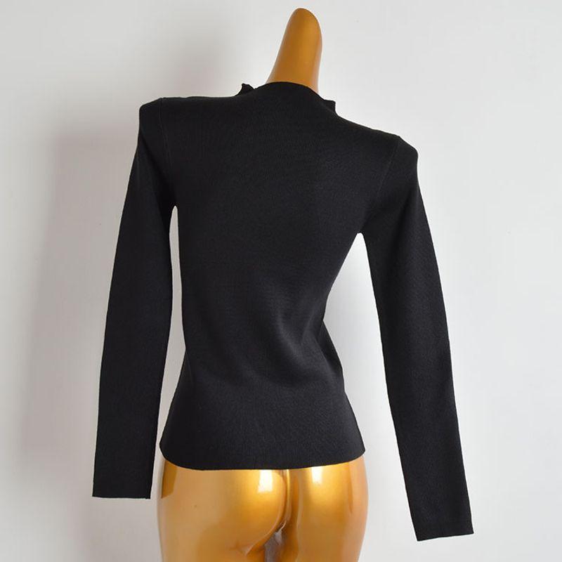 French Sexy Halter Cut-out Expose Clavicle Pullover Long Sleeves Bottoming Shirt for Women Silm Slim Looking All-Matching Sweater Tops