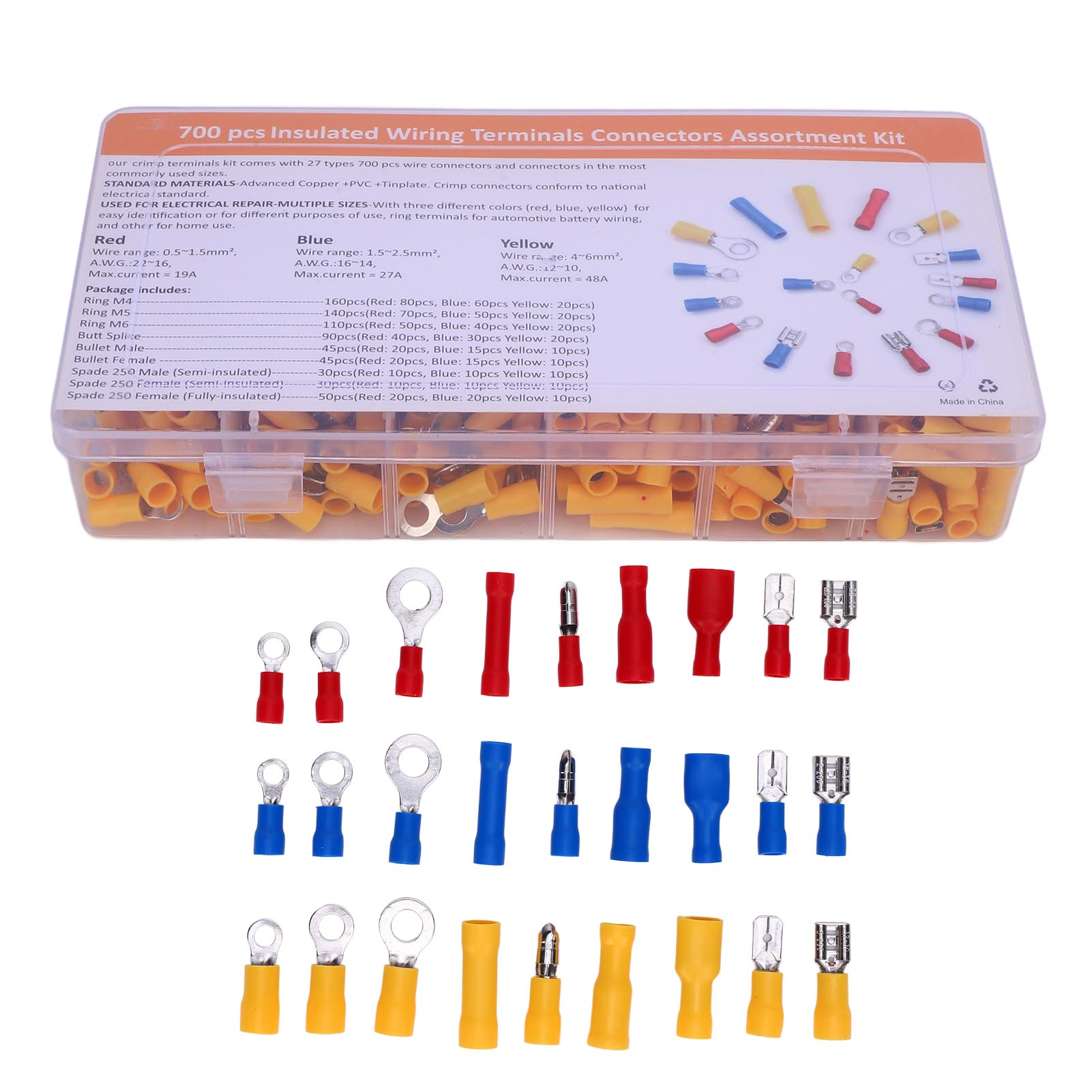 

700 Pcs Pre Insulated Wiring Connectors Secure Connection Prevent Short Circuit Wire Crimp
