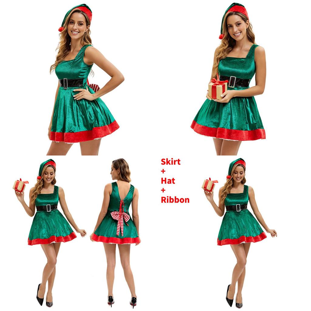 Elf Costume Dress With Cotton Polyester Fabric For Christmas Party And Stage Performances