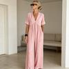 Sommer Baumwoll-Leinen Maxikleid für Damen Lässiges V-Ausschnitt Kurzarm A-Linien Kleid Strandurlaub Fließendes Sommerkleid mit Taschen
