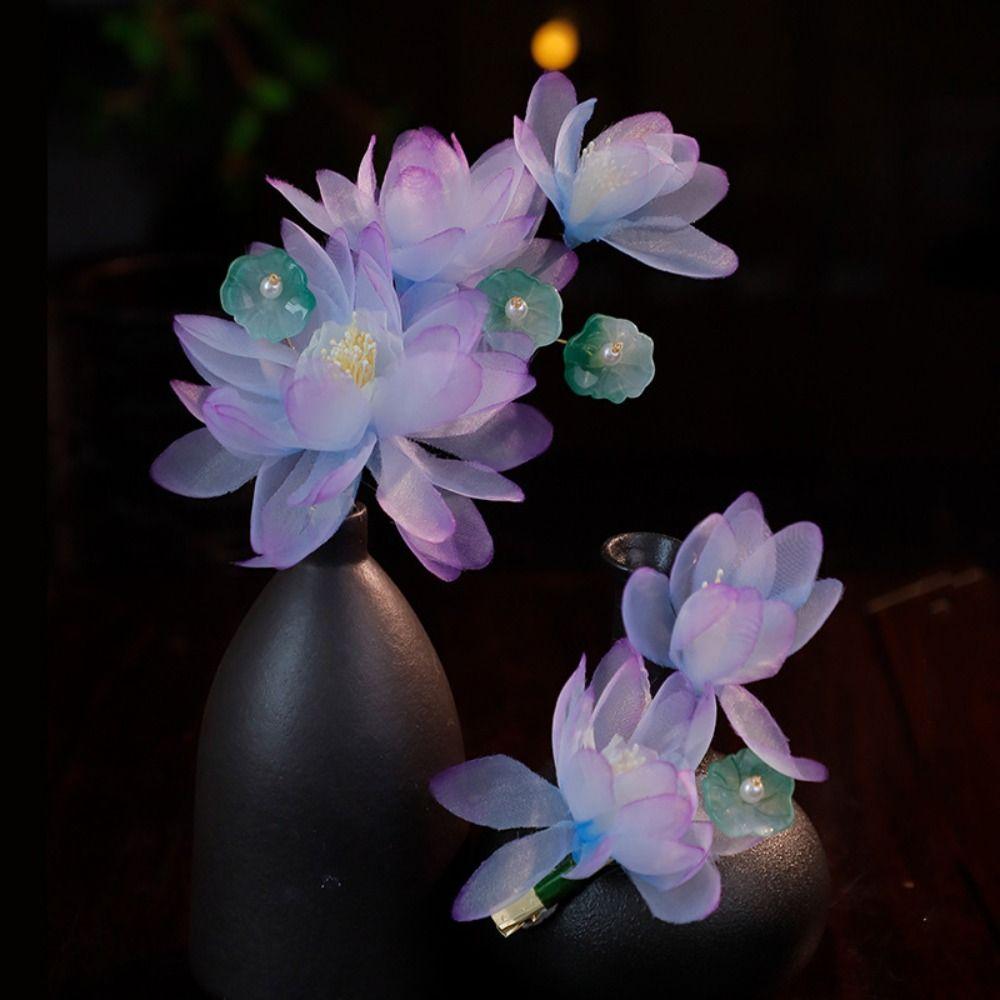 Classical Ancient Hair Clip Pearl Hanfu Headwear Elegant Silk Flower Hairpin  Children