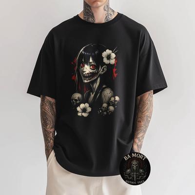 Horror Anime Mädchen Dark Art 100% Baumwolle T-Shirt Herren T-Shirts Oberteil