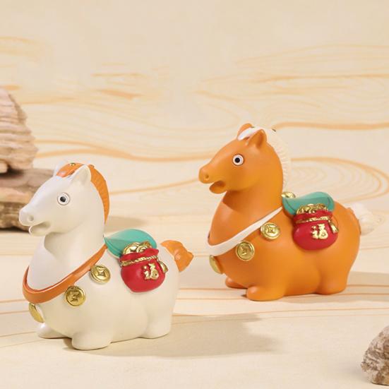 Cartoon Horse Figurine Bring Fortune Fat Lucky Pony Statue Resin Animal Sculpture Year of Horse New Year Decoration Ornament Gift