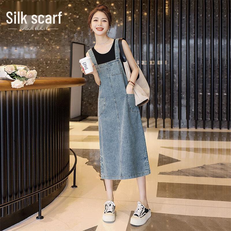 Sibaishe Women s Collegiate Style Denim Overall Midi Dress M