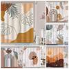 Boho Mid Century Brown Shower Curtain Abstract Modern Minimalistic Leaves Aesthetic Decorative Fabric Bath Curtain Bathroom Deco