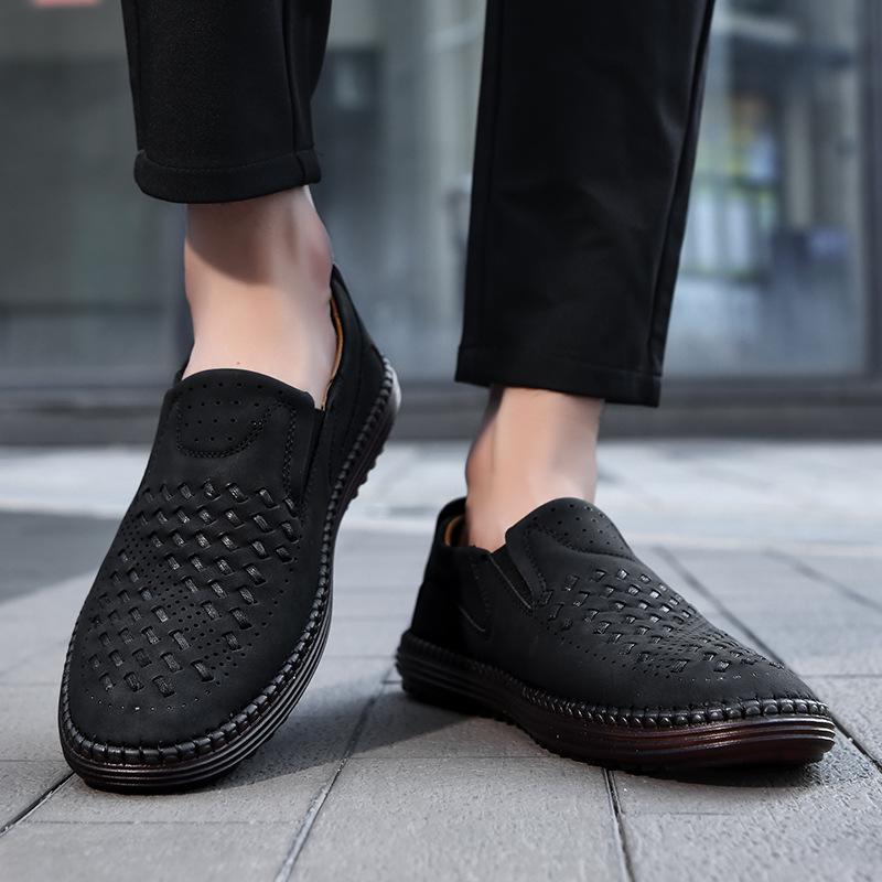 Herren Handgefertigte Leder Slipper Freizeit Loafer - Flach, Low-Top, Übergröße, Obermaterial Rindsleder