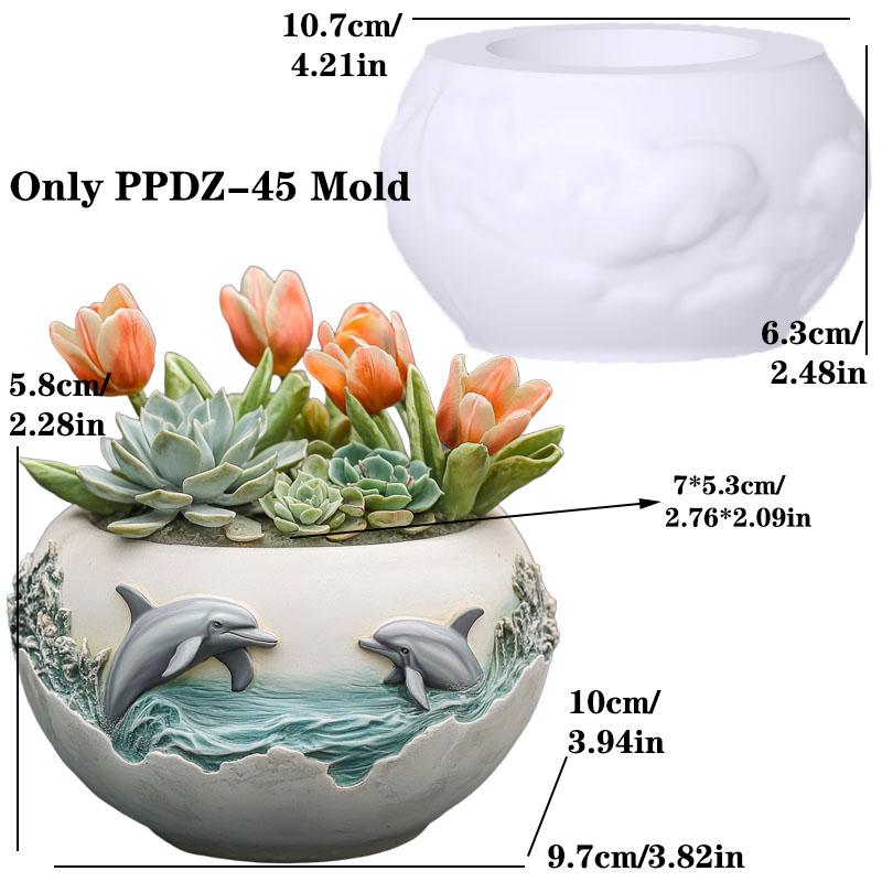 Couple dolphin relief succulent plant flowerpot resin silicone mold ocean wave animal dolphin storage box candle cup gypsum mold