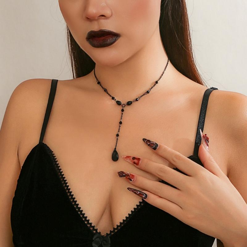 Wiktoriański Gotycki Styl Kropla Krwi Frędzle Naszyjnik z Łańcuszkiem Halloween Punk Choker Biżuteria dla Kobiet Dziewczyny Stylowy Naszyjnik