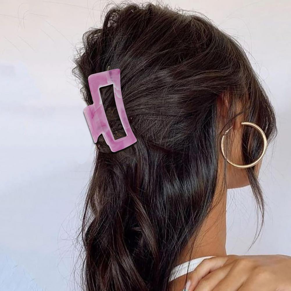 Women Hair Claw Hollow Geometric Rectangle Colorful Cloud Pattern Hair Clip Strong Grip Back Head Shark Clip