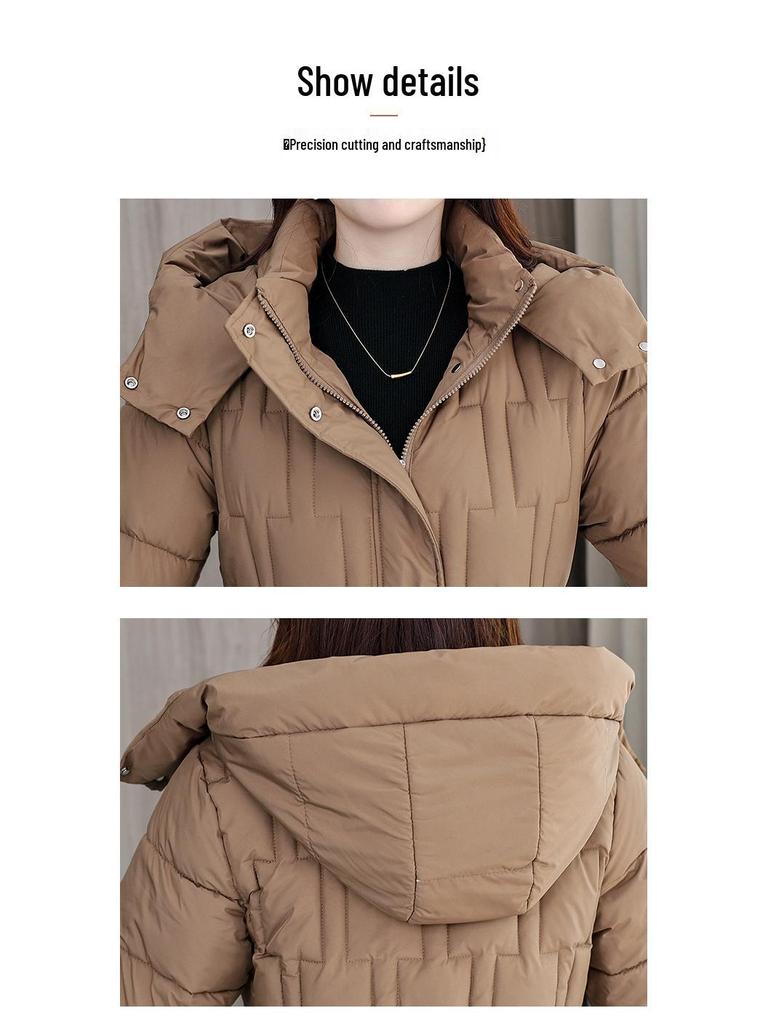 Women's Korean Style Waist-Hugging Cotton Coat with Detachable Hood - Mid-Length, Loose, Slimming, Cold-Proof Winter Outerwear