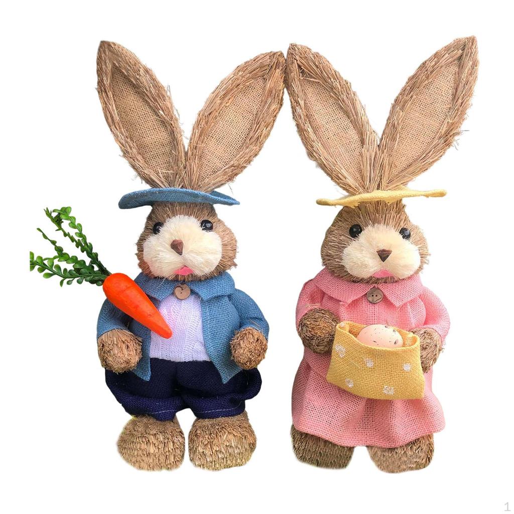1 Pair Artificial Woven Figures Animal Model Sculpture Standing Statue Doll for Office Easter