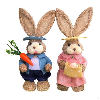 1 Pair Artificial Woven Figures Animal Model Sculpture Standing Statue Doll for Office Easter