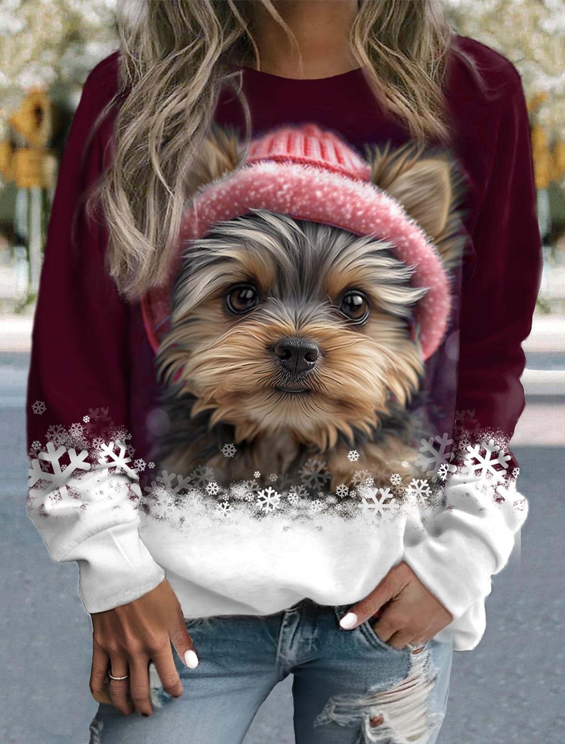 

Женская толстовка с изображением собаки, 3D-принт, круглый вырез, длинный рукав XL