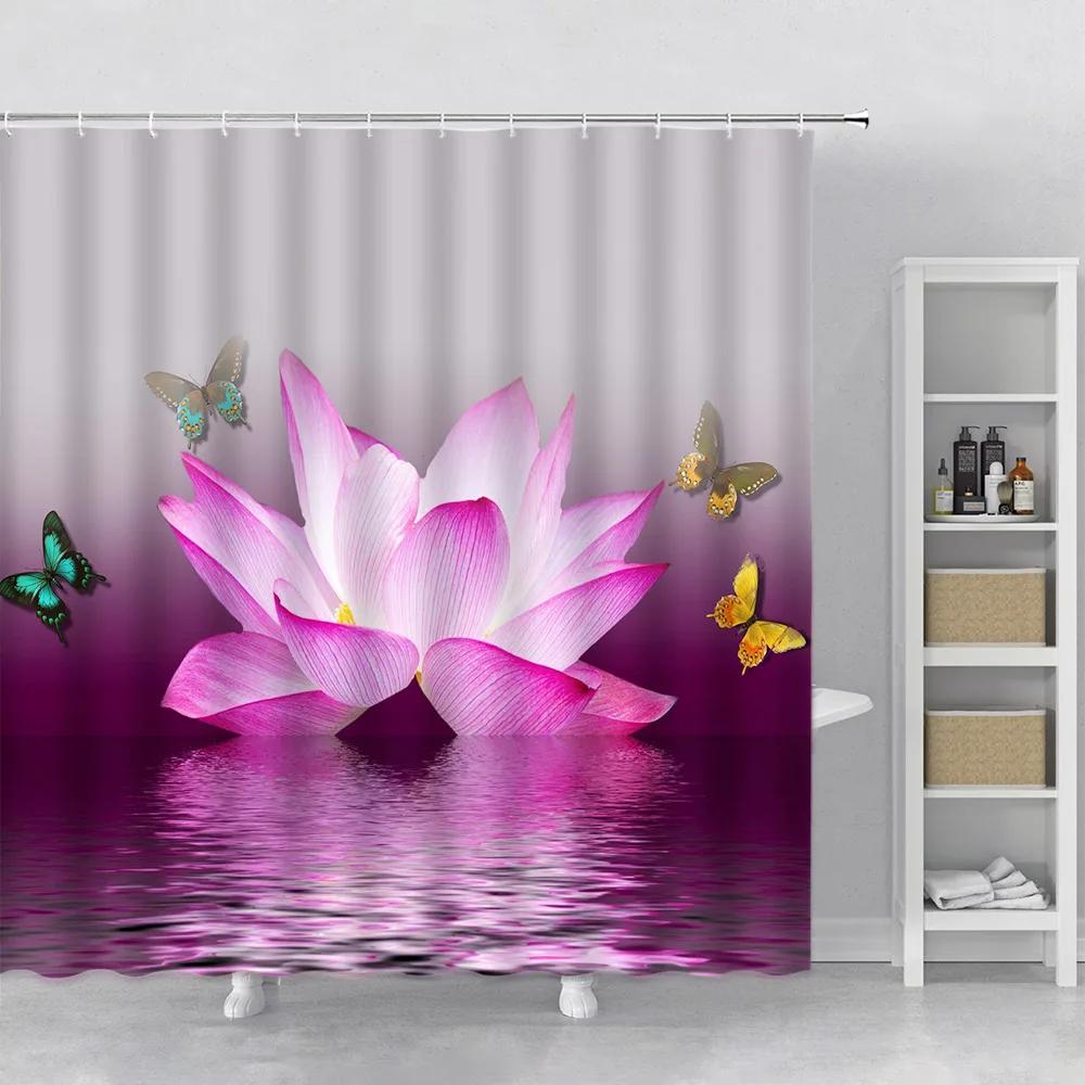 Flower Shower Curtain Set Orchid Teal Rose Plant Floral Leaves Print Bathroom Decor Fabric Bath Curtain Bathtub Accessories Hook