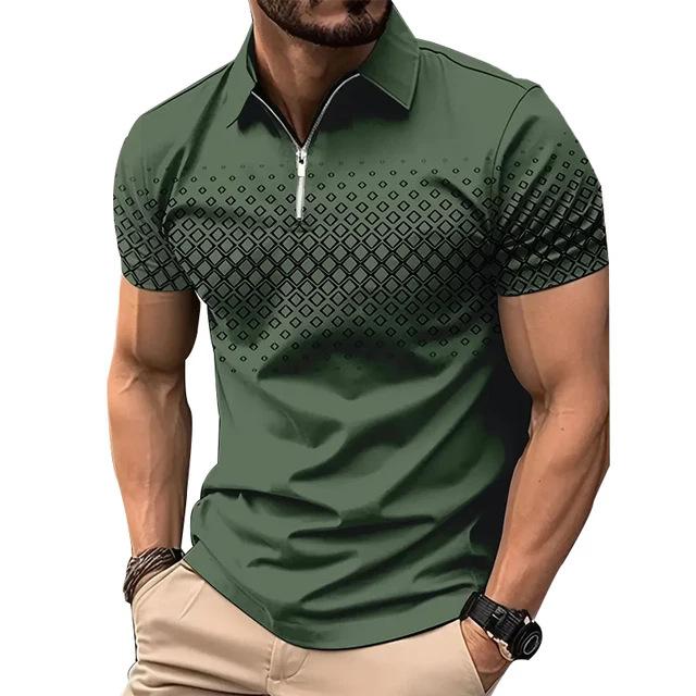 Golf Shirt Fashion 3D T-shirt Zipper POLO Shirt Casual Short Sleeve Summer Street Clothing Men's Clothing European Measurement