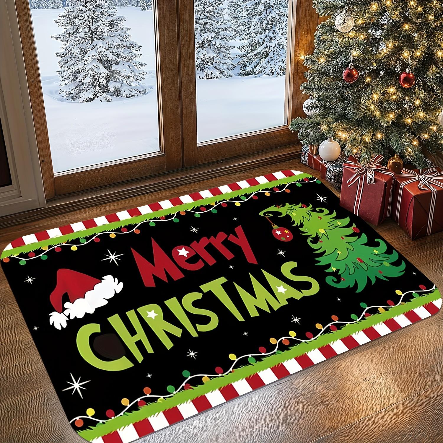 

Christmas Santa Hat and Bell Welcome Mat, Red White Striped Design, Premium Flannel Non-Slip for Holiday Decor 40x60cm