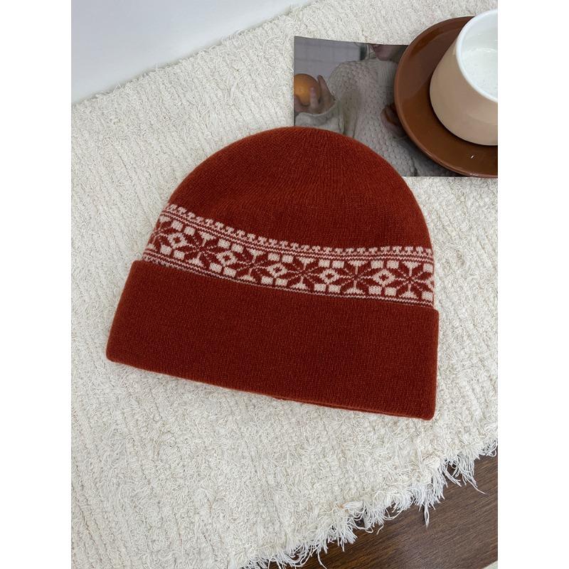 Outdoor Fair Isle Jacquard Knitted Hat Warm Autumn and Winter Ear Protection Woolen Hat Retro Versatile Cold Hat