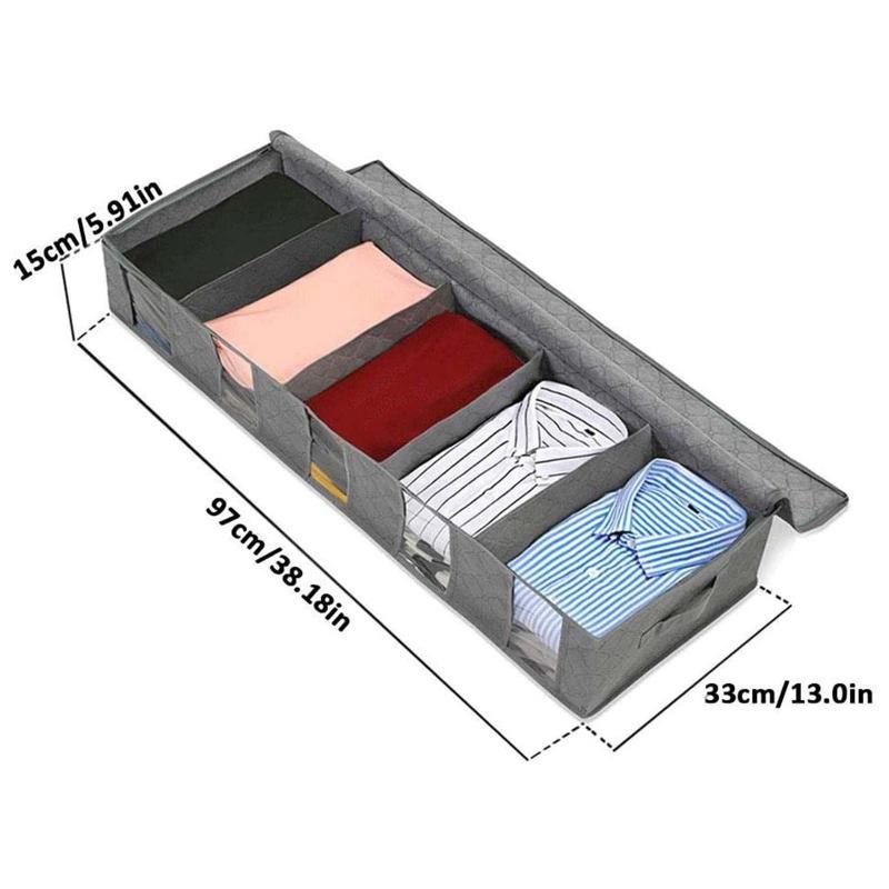 Under Bed Clothes Organizer Large Adjustable Dividers Storage Bag Durable Fabric Clothes Holder with 4 Separators