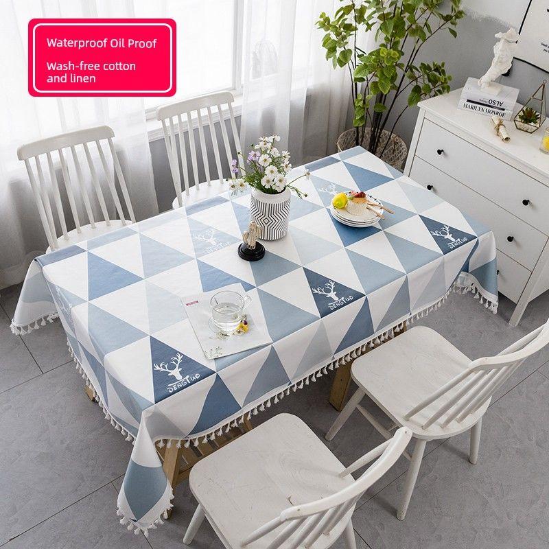 

Minimalist Cotton Linen Oil-Proof Instagram Style Tablecloth Blue Triangle 90*90cm (square)