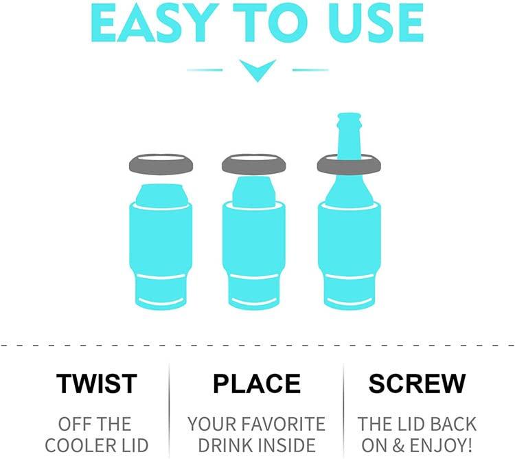 INIBULAM 4 in 1 Stainless Steel Beer Can 14oz Double Insulated Can Cooler Holder, Cold/Hot (Light Blue)