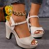 Fashion Summer Flock High Heel Sandals Women 2025 New Peep Toe Thick Bottom Sandal Woman Office Ladies Buckle Strap Solid Sandals Mujer