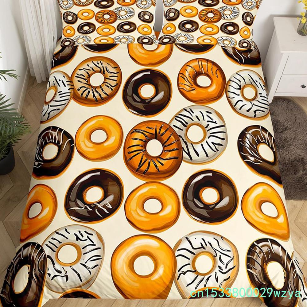 Donuts Bedding Duvet Cover Chocolate Doughnut Bedding Set Black White Comforter Cover Microfiber Whimsical Dessert Quilt Cover