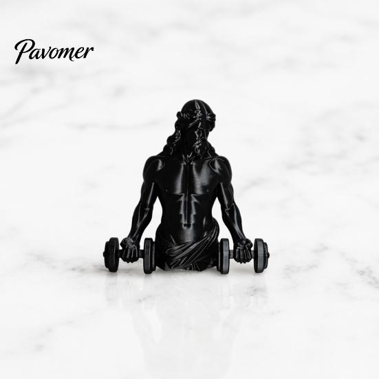 Compact Gym Sculpture 3D Printed Muscle Man Figurine with Dumbbells, Mini Desk Decor for Home Office Lightweight Workout Shelf, Matte Black