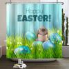Spring Easter Shower Curtain Happy Rabbit Bunny Eggs Flower Garden Floral Holiday Waterproof Bathroom Shower Curtain With Hooks