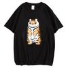 Fat Tiger T-shirt Summer Cotton Short Sleeve Top Hip Hop T-shirt Fashion Animal Chest Print T-shirt Men and Women Alike