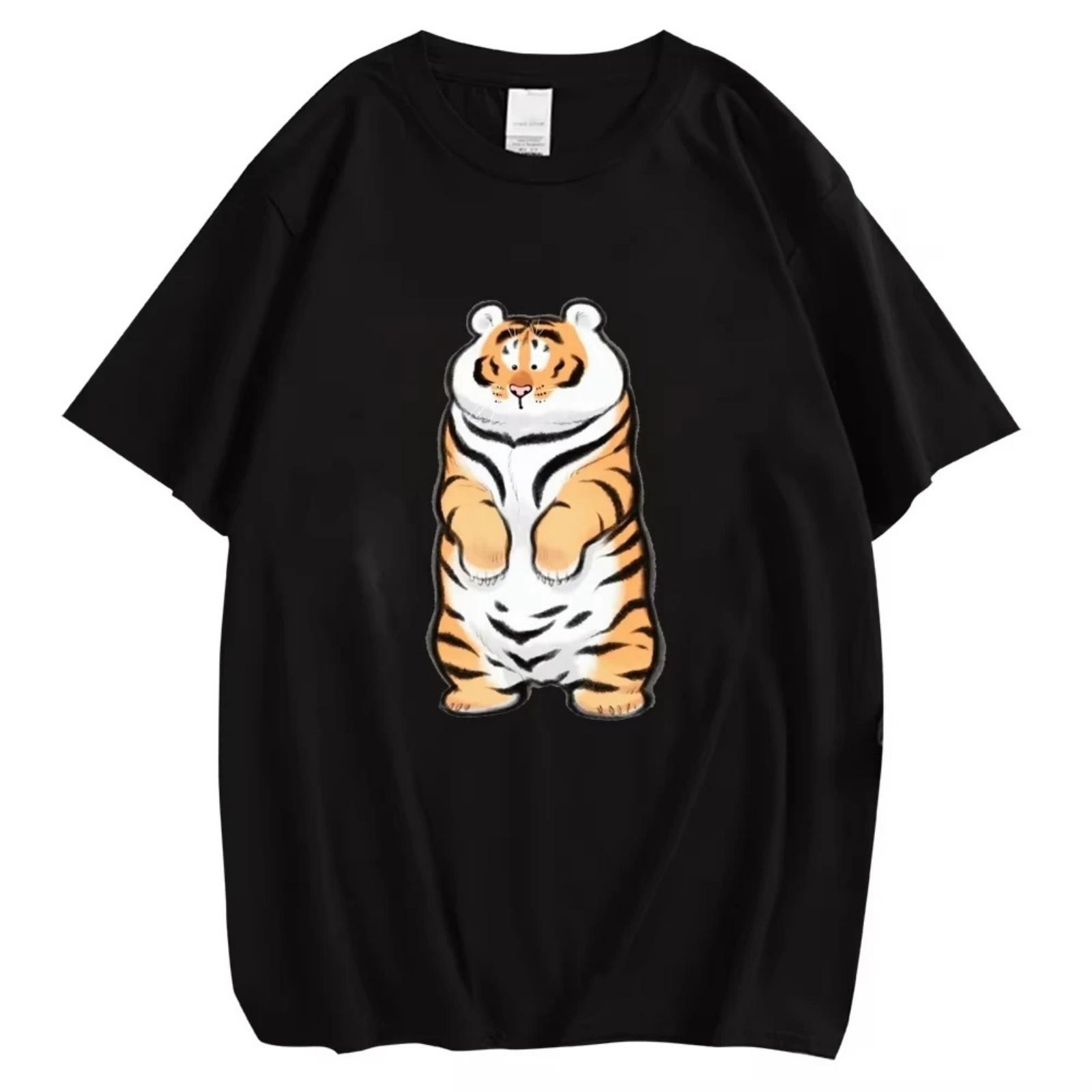 

Fat Tiger T-shirt Summer Cotton Short Sleeve Top Hip Hop T-shirt Fashion Animal Chest Print T-shirt Men and Women Alike XXXXXL різнокольоровий