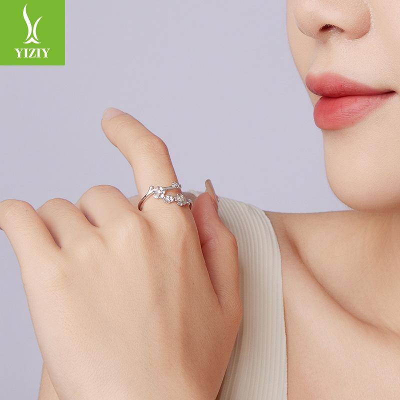 Delicate Plum Blossom Open Ring S925 Sterling Silver High Purity Elegant Flower Ring Jewelry Women