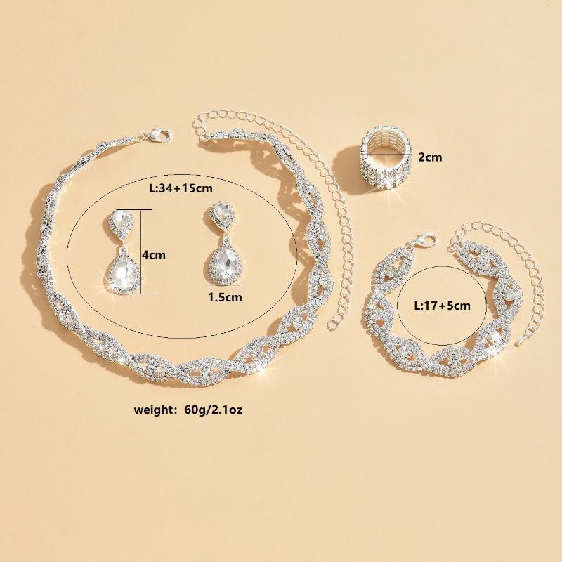 Necklace, Bracelet, Earrings, Ring Set, Four-piece Girl Dinner Dress, Versatile Jewelry