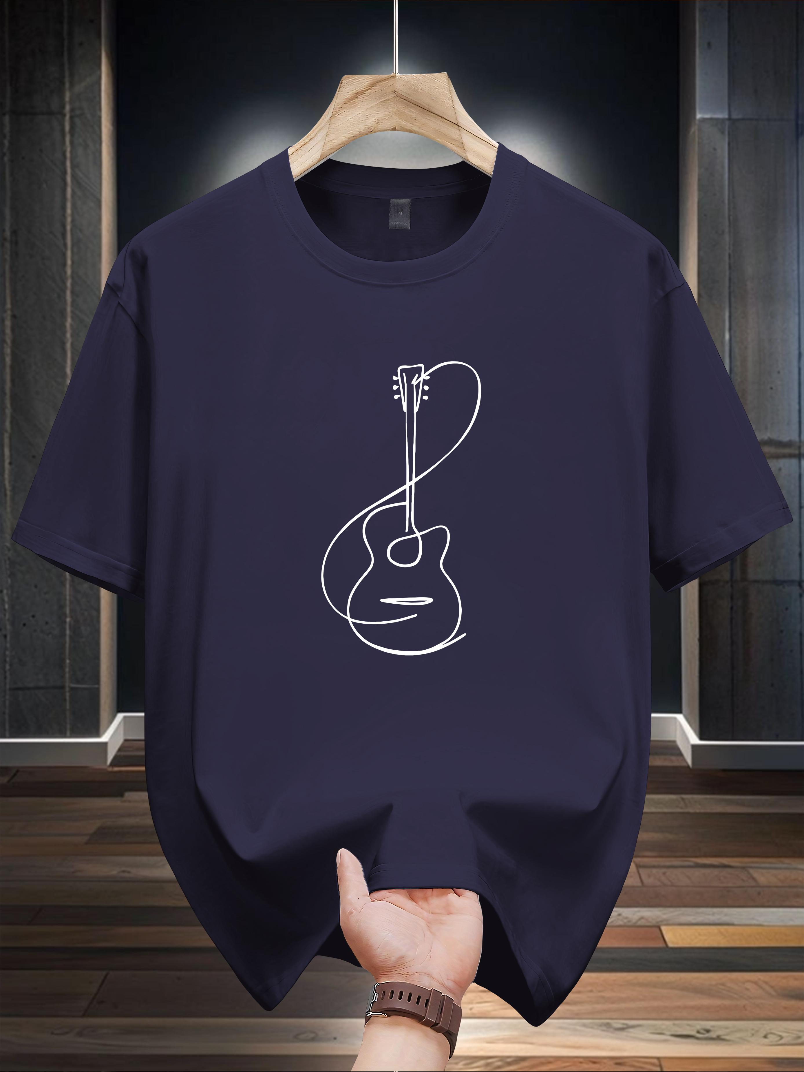 Heavyweight 200gsm 100% Cotton T-shirt - Navy Blue Guitar Graphic Tee XL