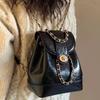 Black Backpack Female Korean Version Niche Retro Versatile Ins Mini Premium Oil Wax Leather Chain Small Backpack Female