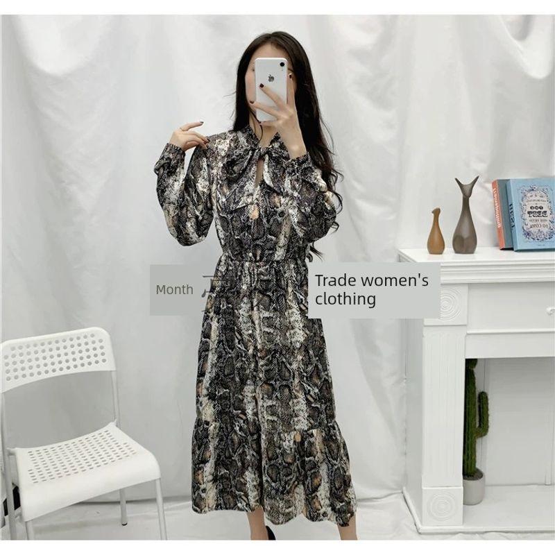

Женская одежда Модное платье с принтом змеиного узора, элегантное, стройнящее Snake Pattern XS
