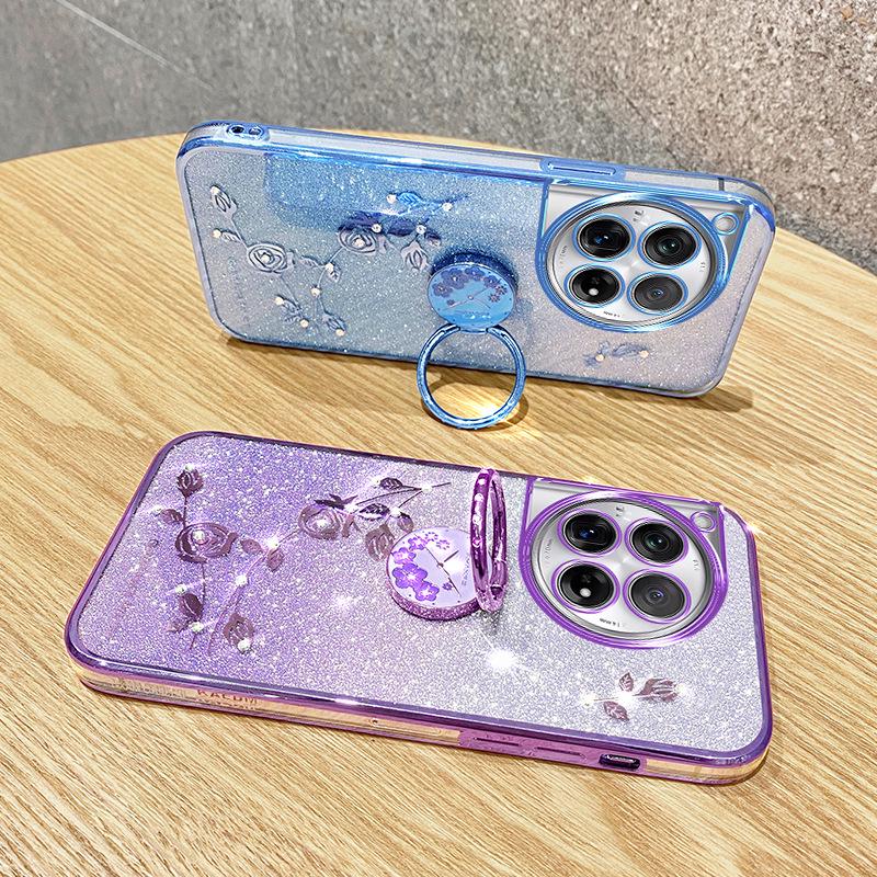 OnePlus Turbo6 ACE6 Phone Case: Electroplated Transparent Cover with Rhinestones and Floral Design