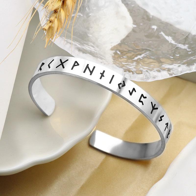 Viking Style C-Shaped Open Bangle Stainless Steel Titanium Gold Bracelet For Men