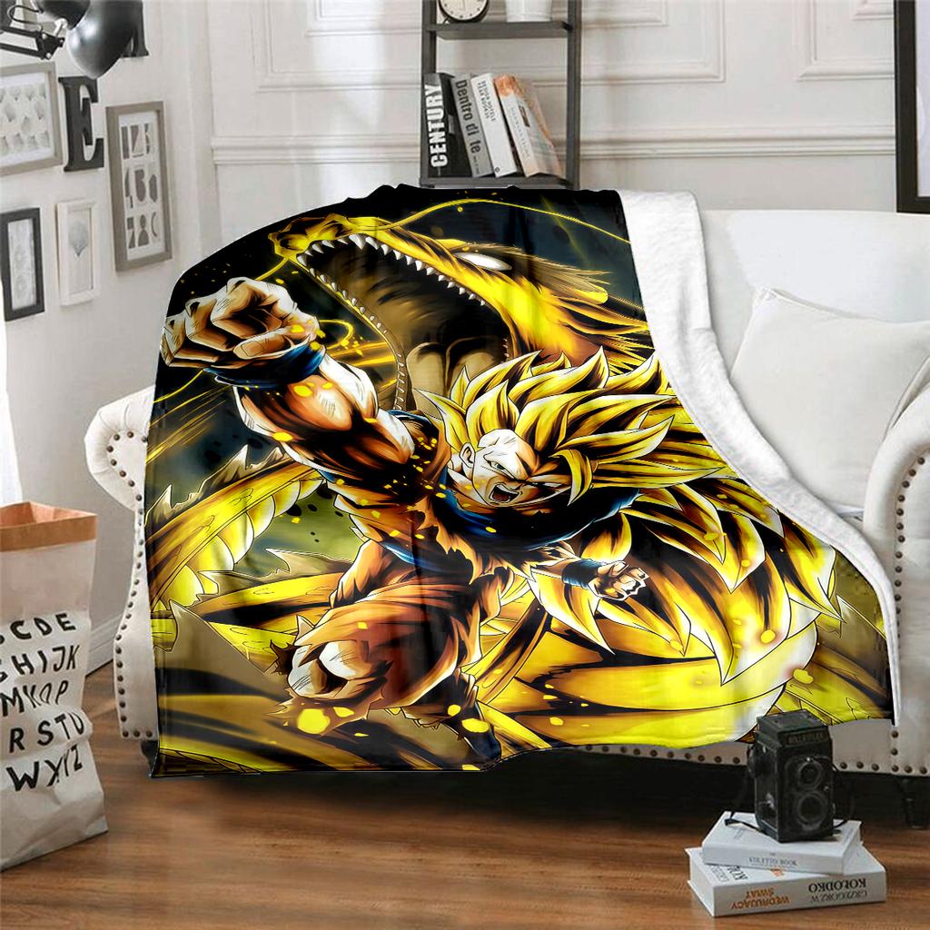 1 szt. Koc flanelowy z nadrukiem Son Goku, Wysokiej jakości, Na wszystkie pory roku, Wystrój domu, Ciepło i komfort, Idealny na prezenty świąteczne