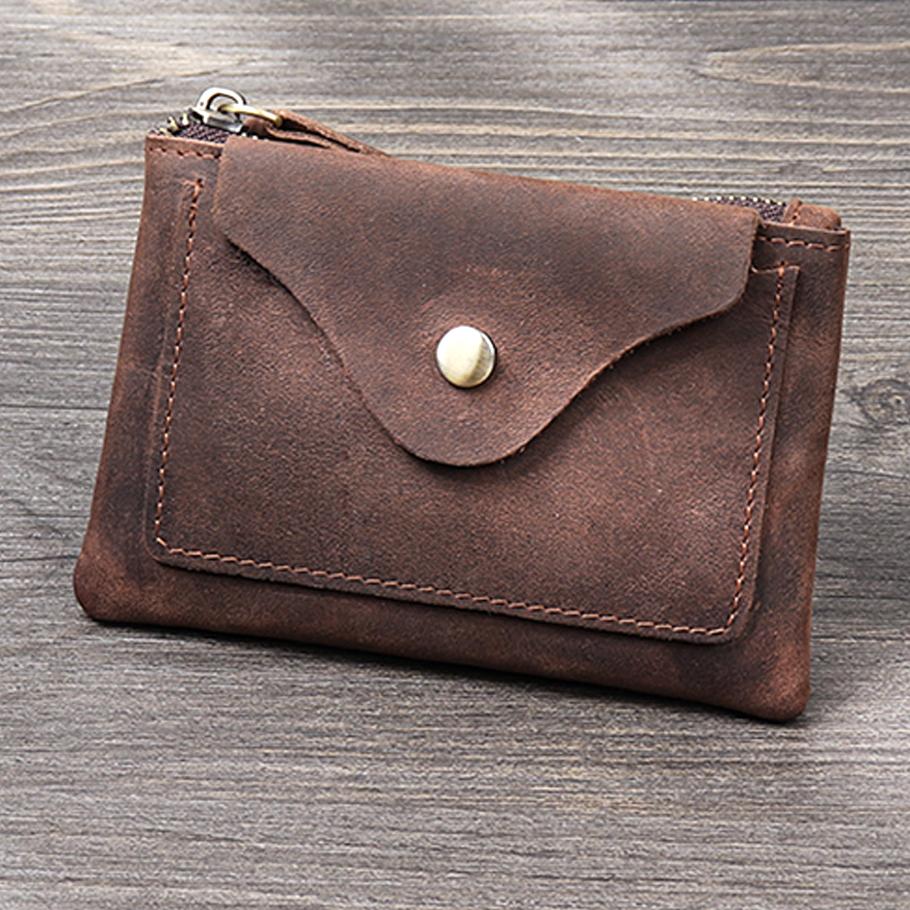 Men's and Women's Coin Purse Short Zipper Horizontal Models First-layer Cowhide  Crazy Horse Leather Fashion Driver's License Mini